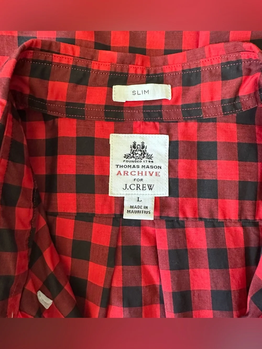 Thomas Mason Archive J Crew Red Buffalo Check 100% Cotton Buttoned Slim Shirt